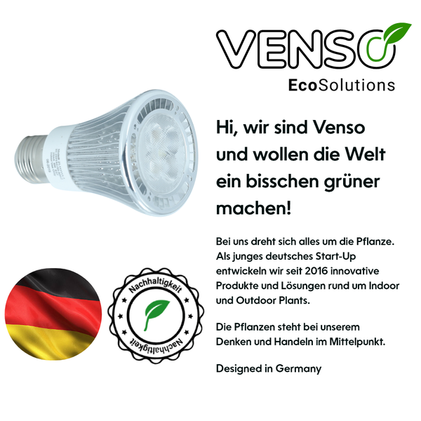 Parus by Venso LED Pflanzenlampe Vollspektrum Cultura LED Lampe E27 6W 60°, Wachstumslampe für Pflanzen wie Kräuter-, Gemüse- und Blühpflanzen, Parus Pflanzenlampe LED Vollspektrum Pflanzenlicht
