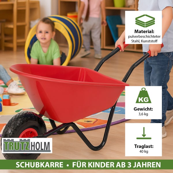 TrutzHolm Schubkarre für Kinder ab 3 Jahren aus pulverbeschichtetem Stahl und Kunststoff, mit 3.6 kg Gewicht und 40 kg Traglast