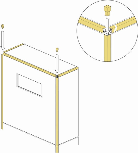 Illustration der Montage einer modularen Kabine mit Eckverbindern