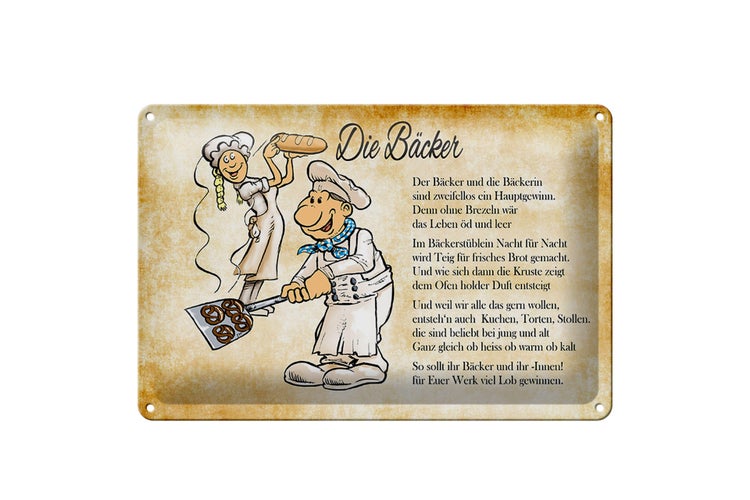 Blechschild Spruch 30x20cm Die Bäcker und die Bäckerin