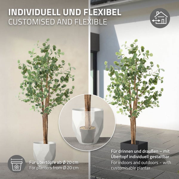 ML-Design Künstliche Eukalyptus 180 cm, Künstliche Pflanzen groß, Kunstpflanze mit Naturholzstamm, Fake Plastikpflanzen im Topf, Deko für Drinnen und Draußen, Kunstbaum wie echt für Wohnzimmer Büro
