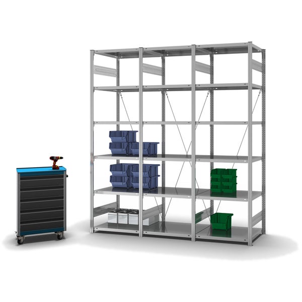 PROREGAL Fachbodenregal Stecksystem T-Profil Light-Duty Grundregal HxBxT 250 x 75 x 60 cm 6 Ebenen Fachlast 140 kg Einseitig Nutzbar Verzinkt