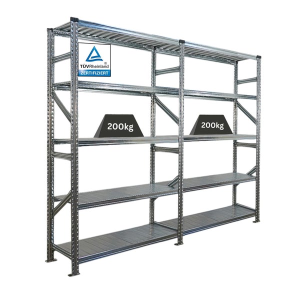 Steckregal mit TÜV Rheinland Zertifizierung und einer Belastbarkeit von 200 kg