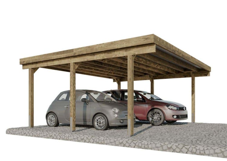 Alpholz Doppelcarport Salzburg Carport aus Holz in Grün, Unterstand Überdachung imprägniert 6x5,1m