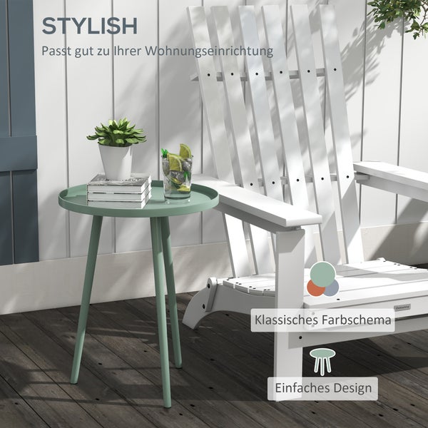Outsunny Beistelltisch Garten, wetterfester Gartentisch mit erhöhtem Rand, Balkontisch aus Stahl, runder Kaffeetisch 20kg belastbar, Ø40x50H cm, Sofatisch für Outdoor Indoor Balkon Terrasse Grün