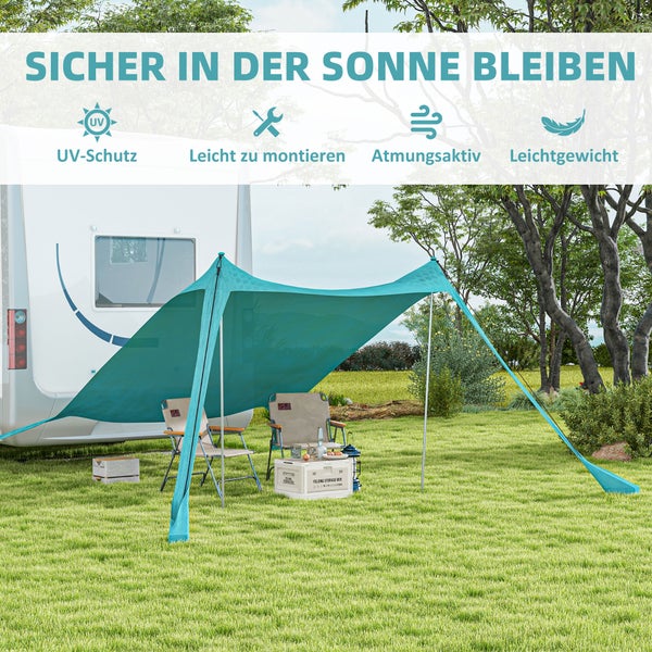 Outsunny Sonnenschutzdach, Sonnensegel Wasserdicht UV- und Wetterschutz mit Stahlstangen, für Camping, Reisen, Angeln, Picknicks, 2,15 x 2 x 2 m, Himmelblau