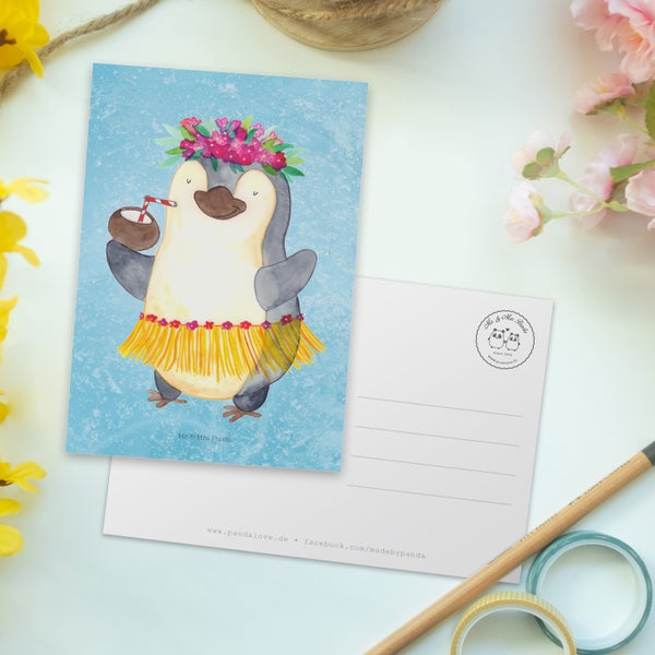 Mr. & Mrs. Panda Postkarte Pinguin Kokosnuss - Eisblau