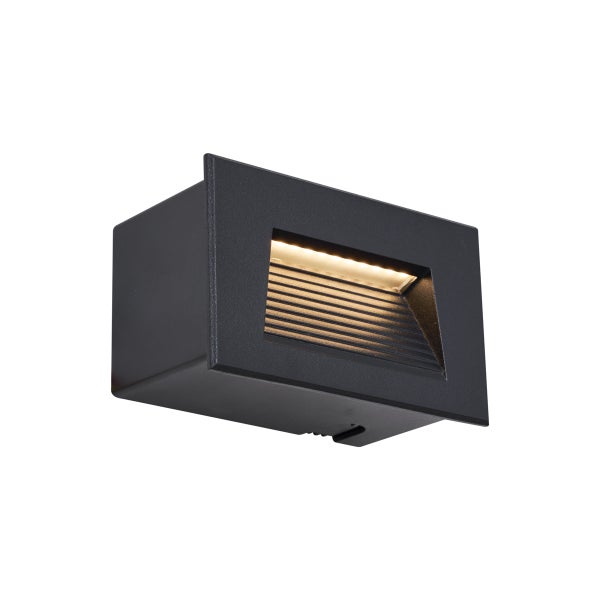 LED-Außenwandleuchte schwarz rechteckig für Stufenbeleuchtung.