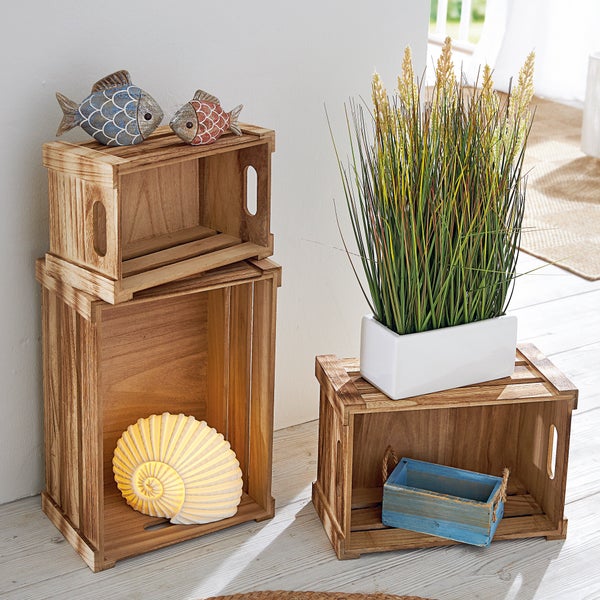 FRANK FLECHTWAREN | Holzkiste Basic, 3er Set, PAULOWNIA, 27,5 x 17,5 x 14 cm, 32,5 x 22,5 x 16 cm, 37,5 x 27,5 x 18 cm