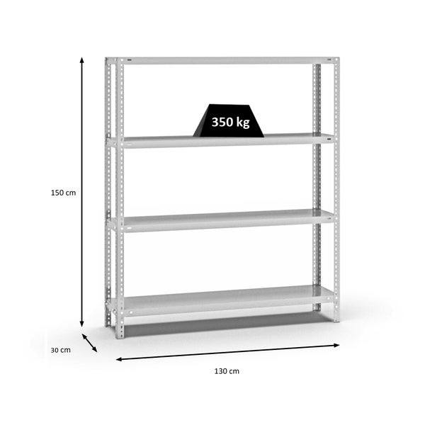 PROREGAL Fachbodenregal Schraubsystem Heavy-Duty Grundregal HxBxT 150 x 130 x 30 cm 4 Ebenen Fachlast 350 kg Beidseitig Nutzbar Lichtgrau