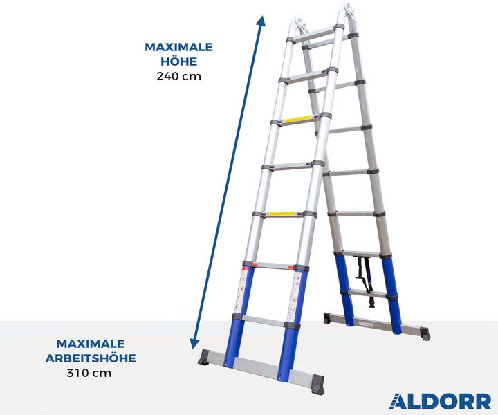 ALDORR Home - 4,40M Teleskop-Klappleiter aus hochwertigem Aluminium - Mehrzweckleiter