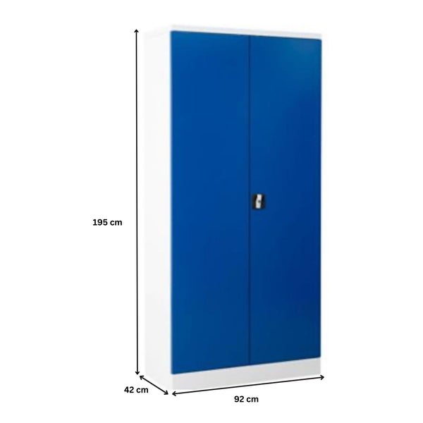 PROREGAL Stahlschrank Bee 4 Fachböden HxBxT 195 x 92 x 42 cm Pulverbeschichtetes Fachbodenmaterial Weiß & Blau