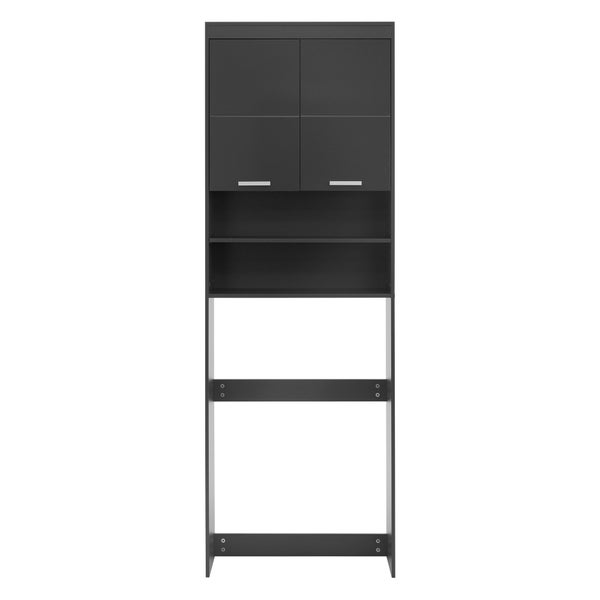 ECD Germany Waschmaschinenschrank mit 2 Türen und 2 offenen Fächern, 187,5 x 63 cm, Dunkelgrau, Badezimmerschrank für Waschmaschine/Trockner, Hochschrank Badschrank Badregal Waschmaschinenüberbau