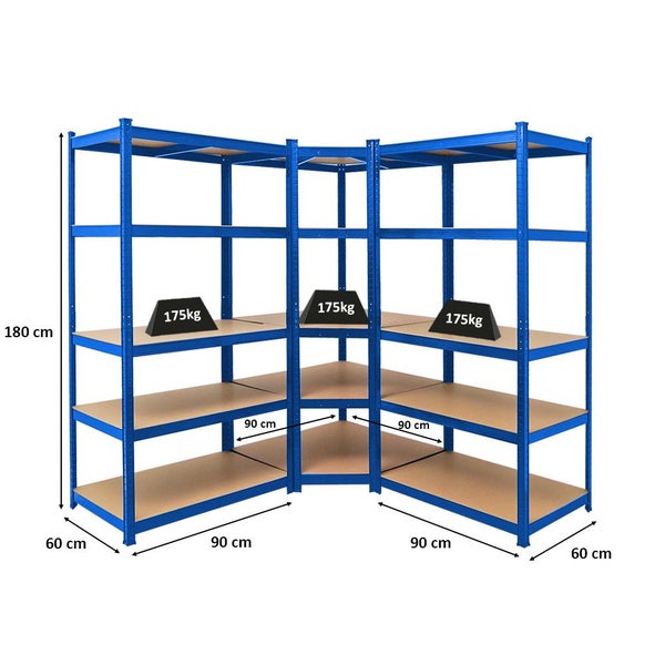 PROREGAL Mega Deal 1 x Eckregal & 2x Schwerlastregal Taurus HxBxT 180 x 180 x 60 cm Fachlast 175 kg Blau Kellerregal Steckregal Garagenregal