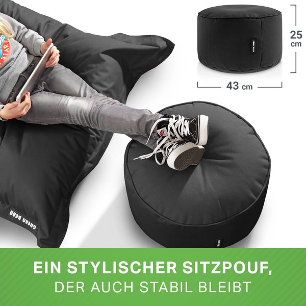 Green Bean Sitzsack-Hocker 45x25cm mit EPS-Perlen Füllung - Fußhocker Fußkissen Sitz-Pouf für Sitzsäcke - Bodenkissen für Kinder und Erwachsene - Fußablage Sitzkissen Sitzhocker Schwarz
