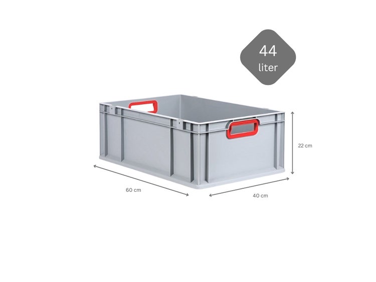 PROREGAL Eurobox Nextgen Color HxBxT 22 x 40 x 60 cm 44 Liter Griffe Rot Offen Verstärkter Boden Eurobehälter Transportbox