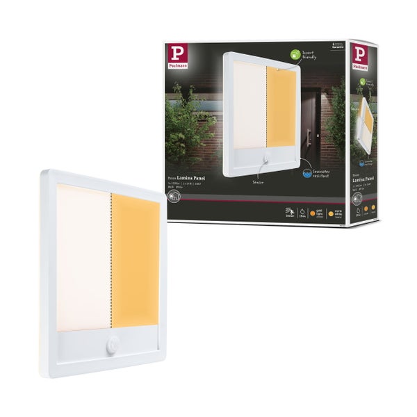 LED Außenpanel Lamina Backlight Dämmerungsgesteuerter Bewegungsmelder (IR) insektenfreundlich IP44 eckig 250x47mm Tunable Warm 14W 920lm 230V Weiß Kunststoff