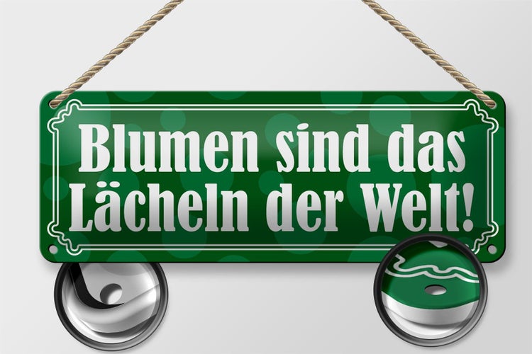 Blechschild Spruch 27x1cm Blumen sind das Lächeln der Welt Dekoration