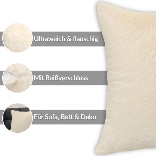 Flauschiges Kunstfell-Dekokissen mit Reißverschluss für Sofa und Bett.
