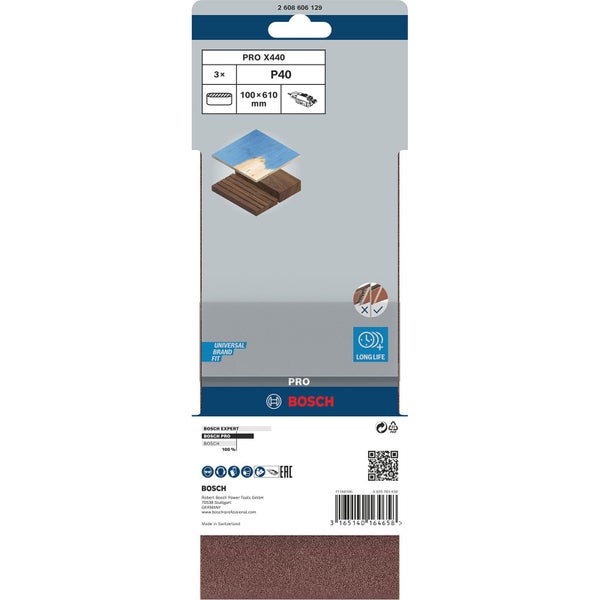 Bosch Schleifband-Set, Körnung P40, 100x610 mm, 3 Stück