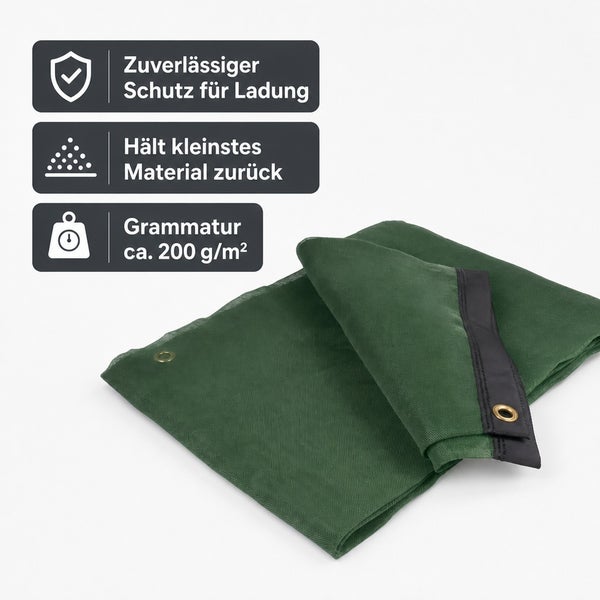 Gittergewebe Anhängernetz mit Metallösen zur Ladungssicherung, schützt vor Ladungsverlust, Materialstärke circa 200 Gramm pro Quadratmeter.
