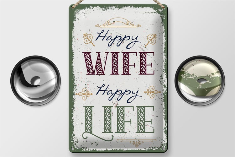 Blechschild Spruch Happy wife happy Life 20x30cm
