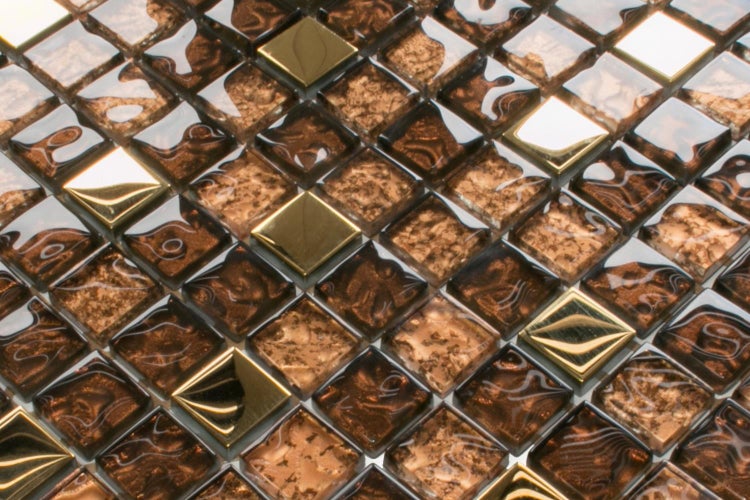 Glasmosaik auf Netz für Bad und Küche 30cm x 30cm  - Gold brown