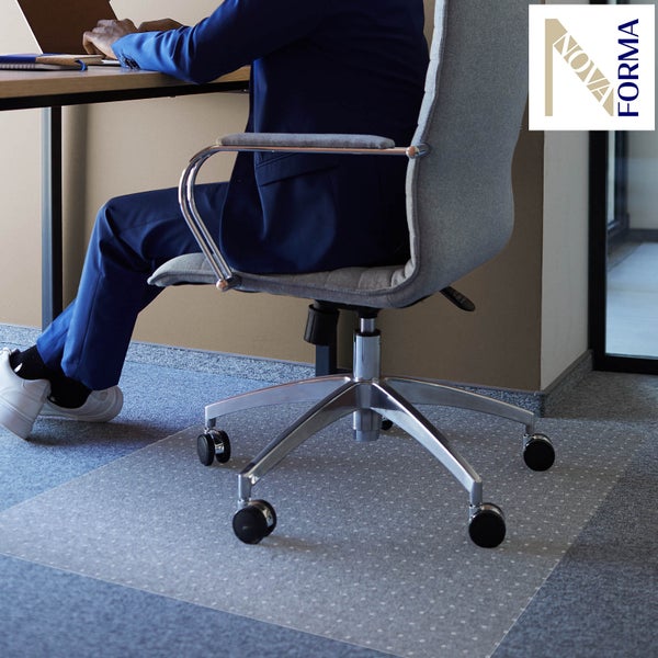Bodenschutzmatte PET ECO-MAT - 100x120 cm - Teppichboden - Schutzmatte mit Ankernoppen auf der Unterseite als Unterlage für Bürostuhl