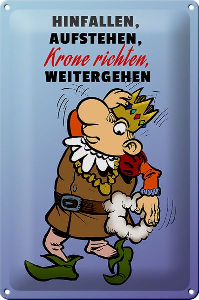 Blechschild Spruch 20x30cm Hinfallen aufstehen Krone Richten