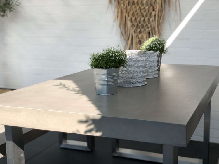 Novum Betontisch Set 3 teilig mit Edelstahlgestell 160x90 cm