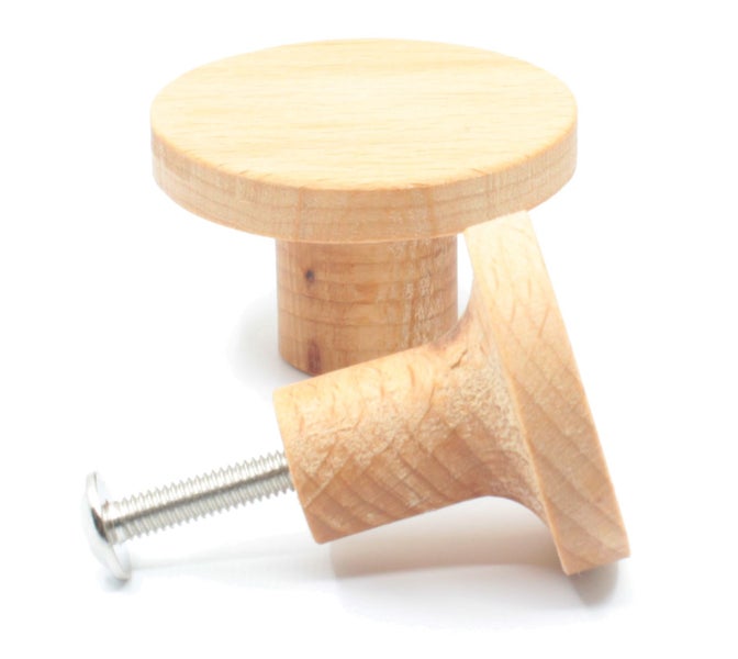 Zwei Möbelknöpfe aus Holz mit Schraube