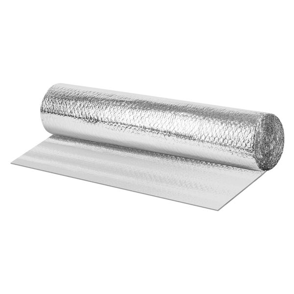 Rolle aus reißfester, doppellagiger Luftpolsterfolie mit Aluminiumbeschichtung zur Dämmung, wasserdicht und feuerfest gemäß Klasse A.