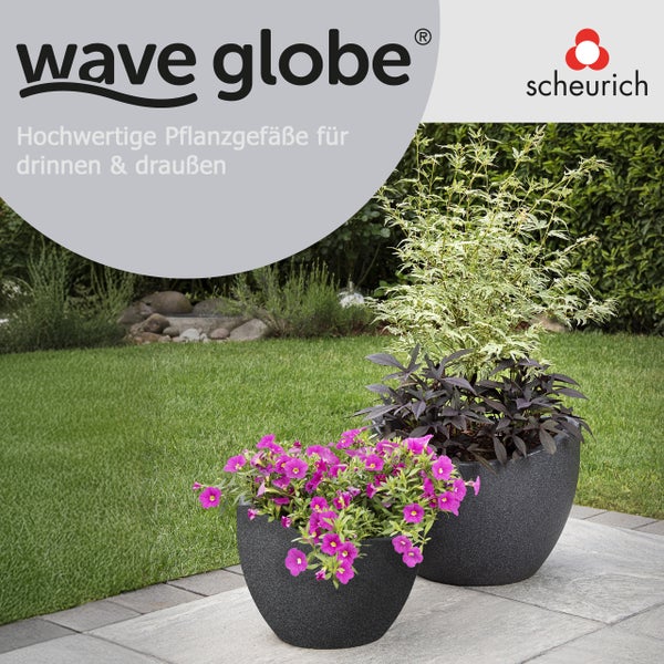 Scheurich Wave Globe 40, Pflanzgefäß/Blumentopf/Pflanzkübel, rund,  aus Kunststoff Farbe: Schwarz-Granit, 39,5 cm Durchmesser, 29,3 cm hoch, 19 l Vol.