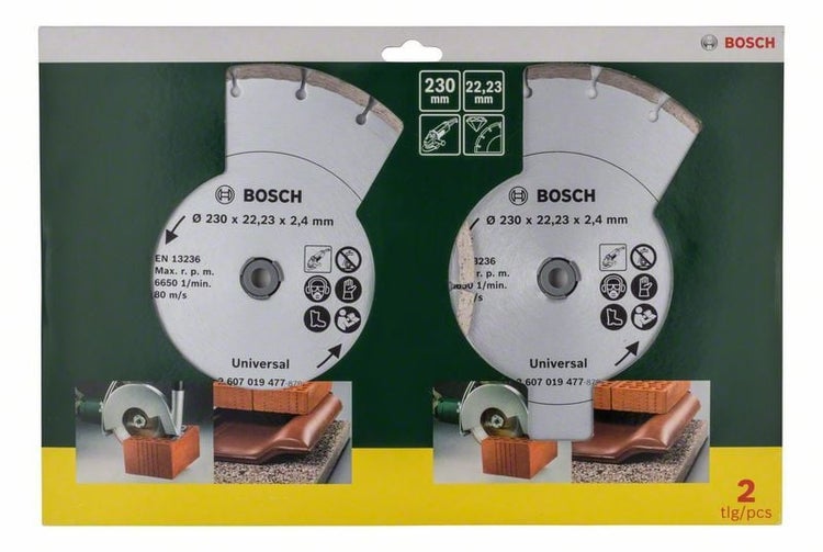 Bosch Logo zwei Universal Diamanttrennscheiben im Set, 230 Millimeter Durchmesser