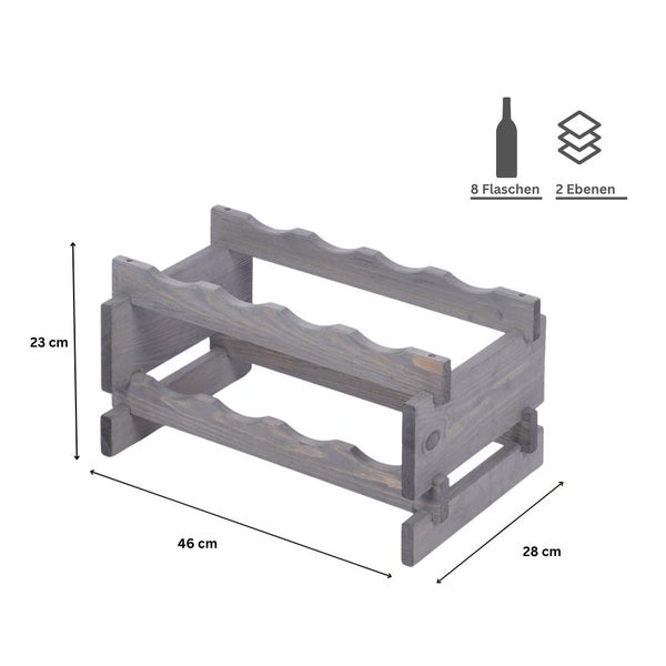 Weinregal VINOTECA FLEX PRO HxBxT 23x46x28cm 8 Flaschen auf 2 Ebenen Massives Kiefernholz Grau