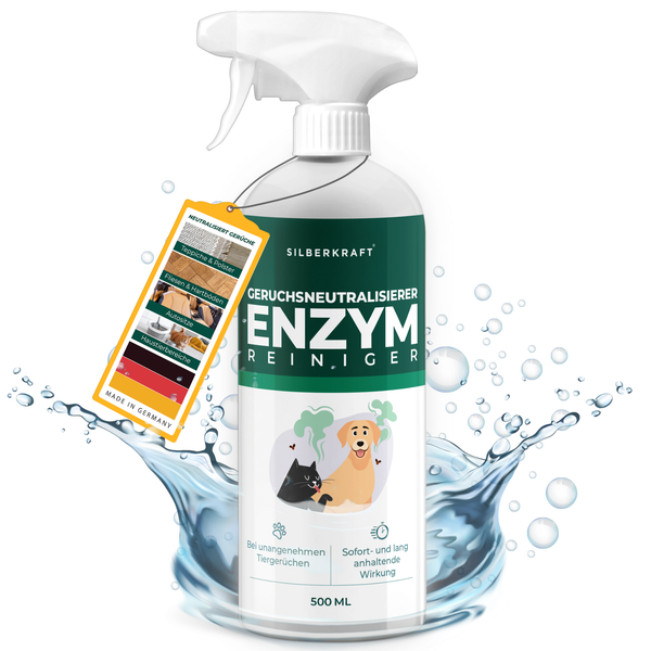 Silberkraft Enzymreiniger Spray 500 ml, Starker Geruchsentferner, Fertige Lösung gegen Hundeurin und Katzenurin, Geruchsneutralisierer sofort wirksam – Ideal für Katzenklos, Teppiche, Sofas und viel mehr