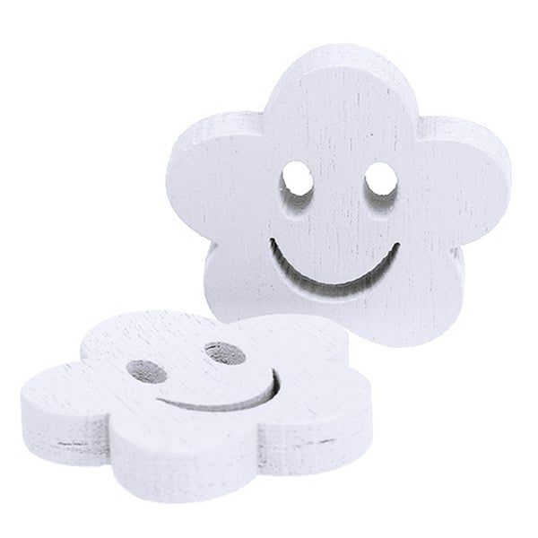 Zwei hölzerne Streudekorationen in Wolkenform mit Gesicht