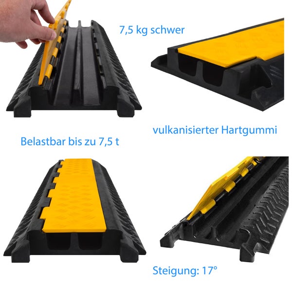Kabelbrücke aus vulkanisiertem Hartgummi mit einer Traglast von bis zu 7,5 Tonnen und einer Steigung von 17 Grad.
