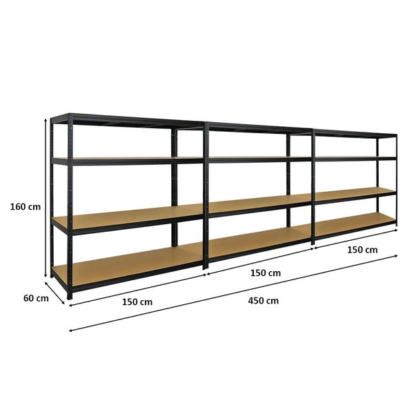 PROREGAL Mega Deal 3er-Set Schwerlastregal Giant Elephant 160x150x60cm mit 4 Ebenen Fachlast 200kg Schwarz
