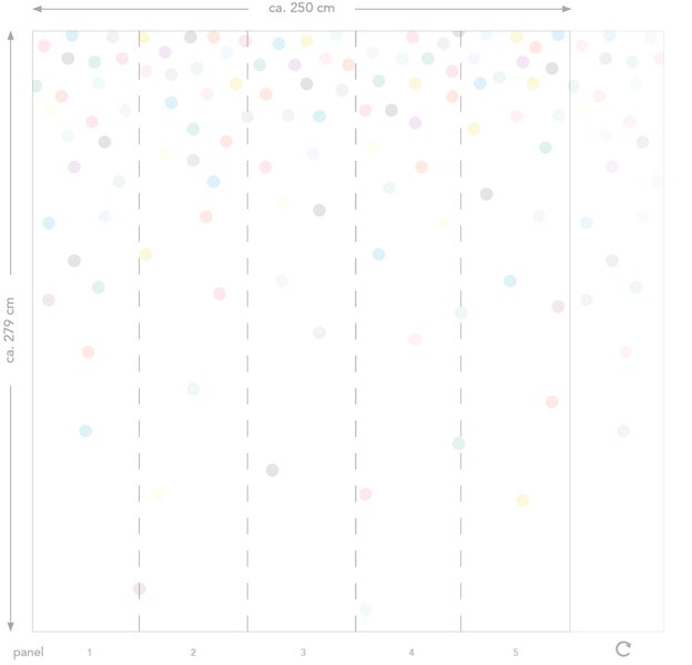 Fototapete mit Punktmuster und den Maßen circa 250 mal 279 Zentimeter