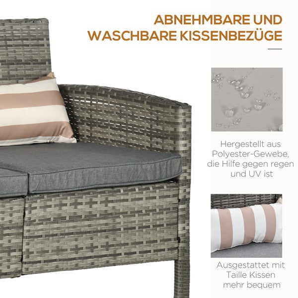 Outsunny Rattan Sofa, 173 x 68 x 78 cm, Stahl, Grau