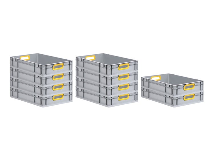 PROREGAL Spar Set 10x Eurobox Nextgen Color HxBxT 12 x 40 x 60 cm 23 Liter Griffe Gelb Offen Glatter Boden Eurobehälter Transportbox