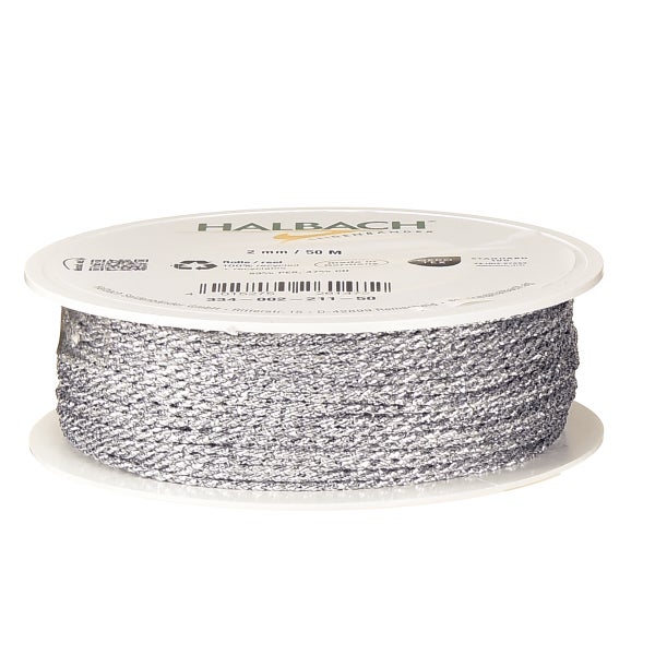 Halbach Zierband silberfarben, 2 mm breit, 50 m lang auf Spule