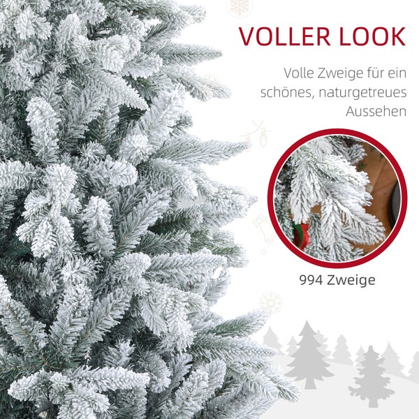 HOMCOM Künstlicher Weihnachtsbaum, 180 cm Christbaum mit 1321 Spitzen, Kunstschnee, klappbar Metallständer, für Weihnachten Deko, Grün