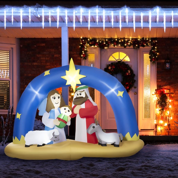 HOMCOM Aufblasbarer Weihnachtsbogen, mit LED, Torbogen, wasserdicht, 206L x 95B x 157H cm, Polyester, Blau+Braun