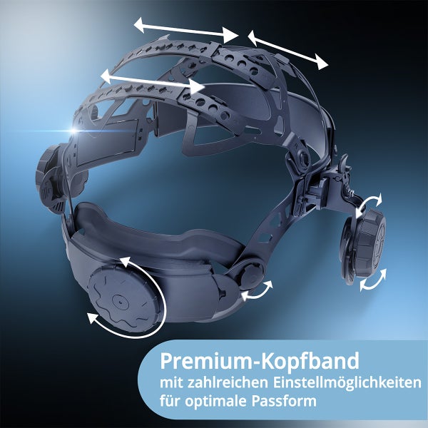 Verstellbares Kopfband für Schweißhelm mit diversen Einstellmöglichkeiten für eine optimale Passform.