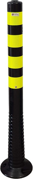 UvV Poller schwarze Premium flexible überfahrbare Absperrpfosten Absperrpoller 100cm reflektierend mit Flour lemon Folie (1 Posten)