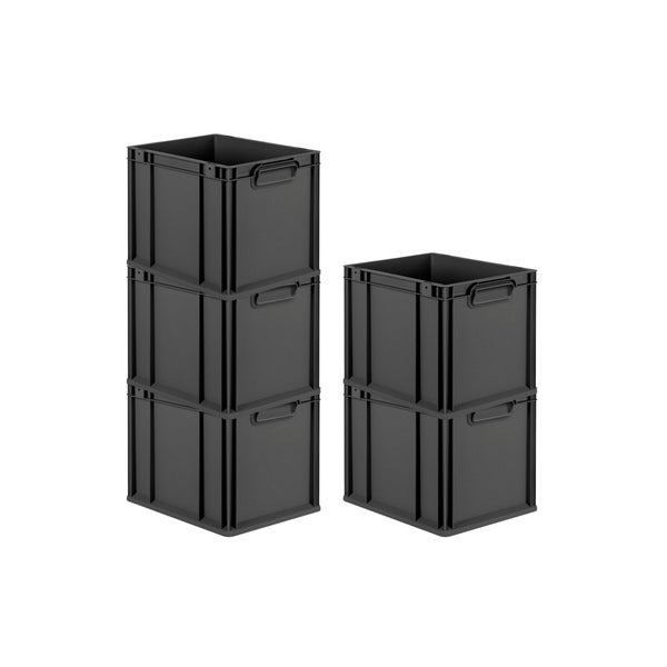 PROREGAL SparSet 5x Eurobox NextGen Grip, HxBxT 32x30x40cm, 30 Liter, Griffe geschlossen, Schwarz, Eurobehälter, Transportbox, Transportbehälter, Stapelbehälter