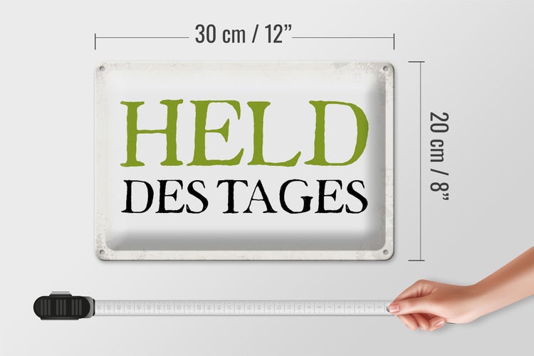 Blechschild Spruch 30x20cm Held des Tages Retro