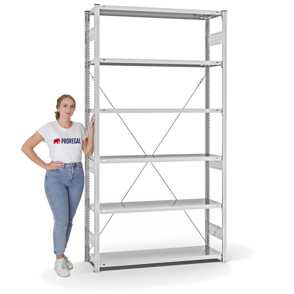 PROREGAL Fachbodenregal Stecksystem T-Profil Heavy-Duty Grundregal HxBxT 250 x 130 x 40 cm 6 Ebenen Fachlast 315 kg Einseitig Nutzbar Lichtgrau